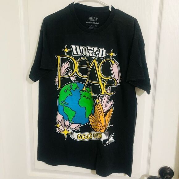 New Goat Crew World Peace Vintage Short Sleeve‎ T-Shirt Black Size Medium Women - Picture 2 of 4